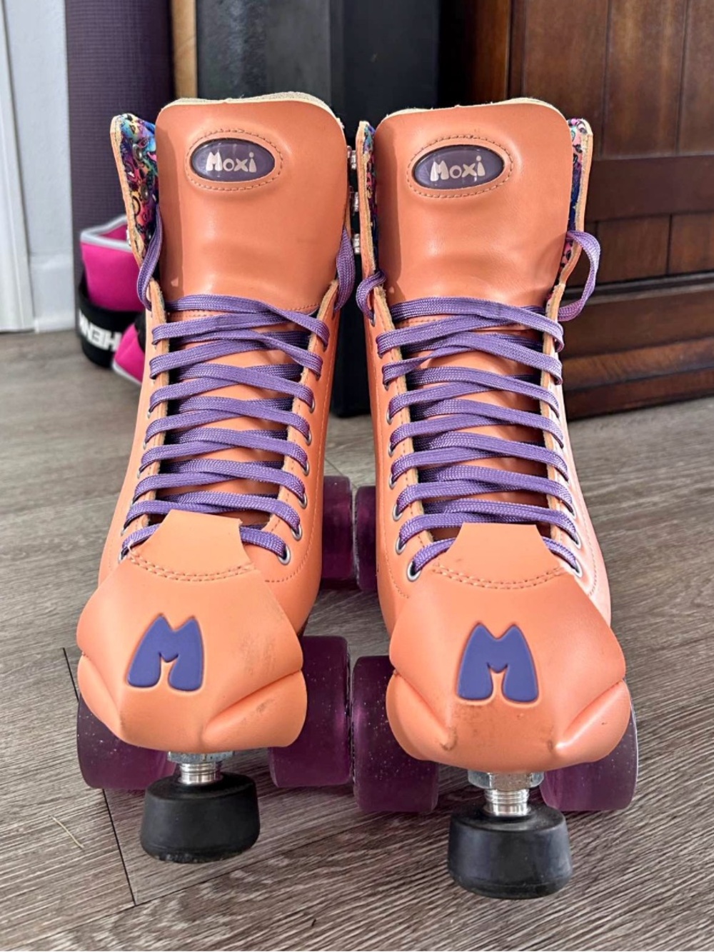 PENDING-DO NOT BUY-Moxi Coral Roller Skates with Purple Laces!!!